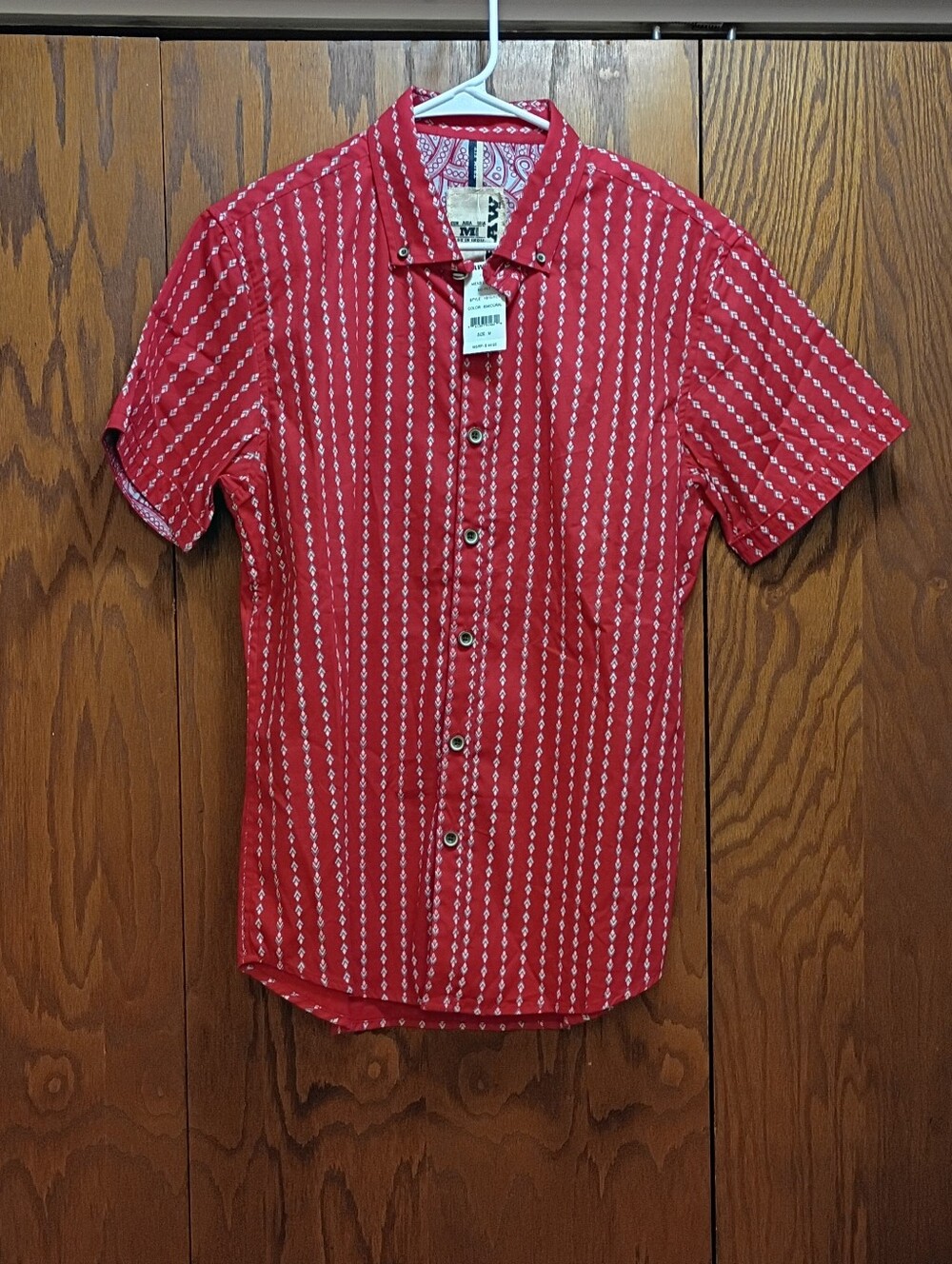 Mens Casual Red Short-Sleeve Button-Down Shirt by Unknown Brand